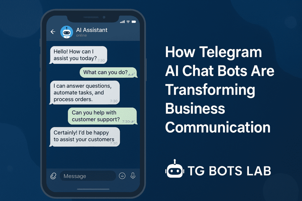 Telegram AI Chat Bot interface and robot assistant