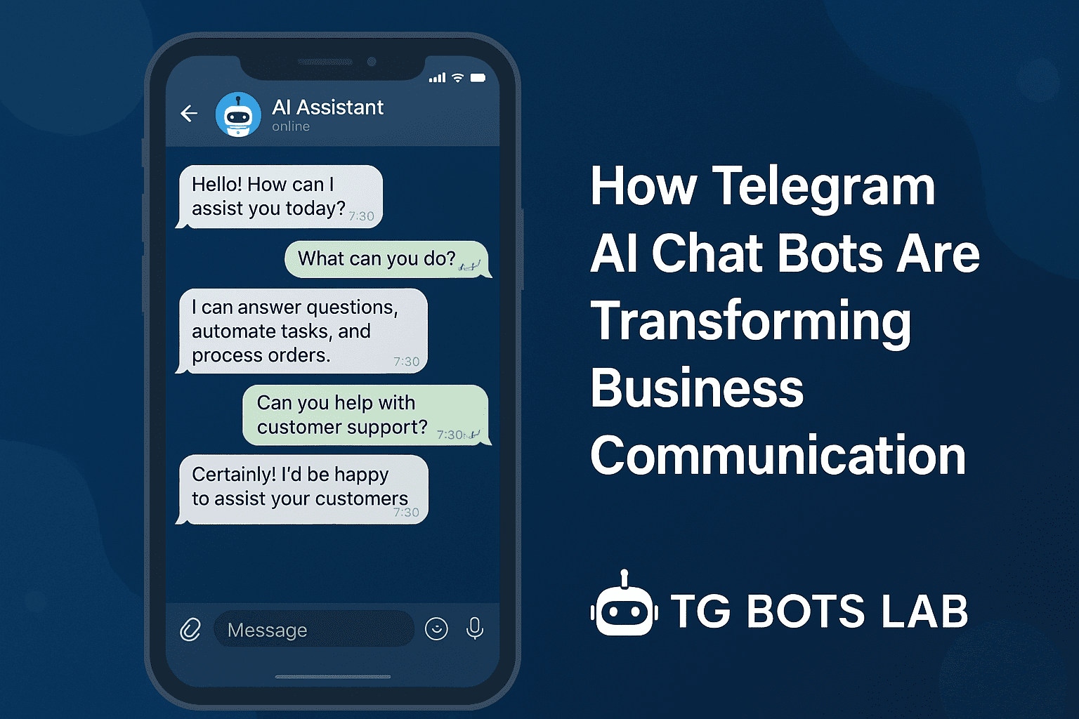 Telegram AI Chat Bot interface and robot assistant